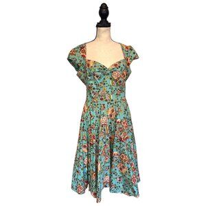 HELL BUNNY Sugar Skulls Roses & Flowers Flared Cap Sleeve Dress Size: Women’s Me